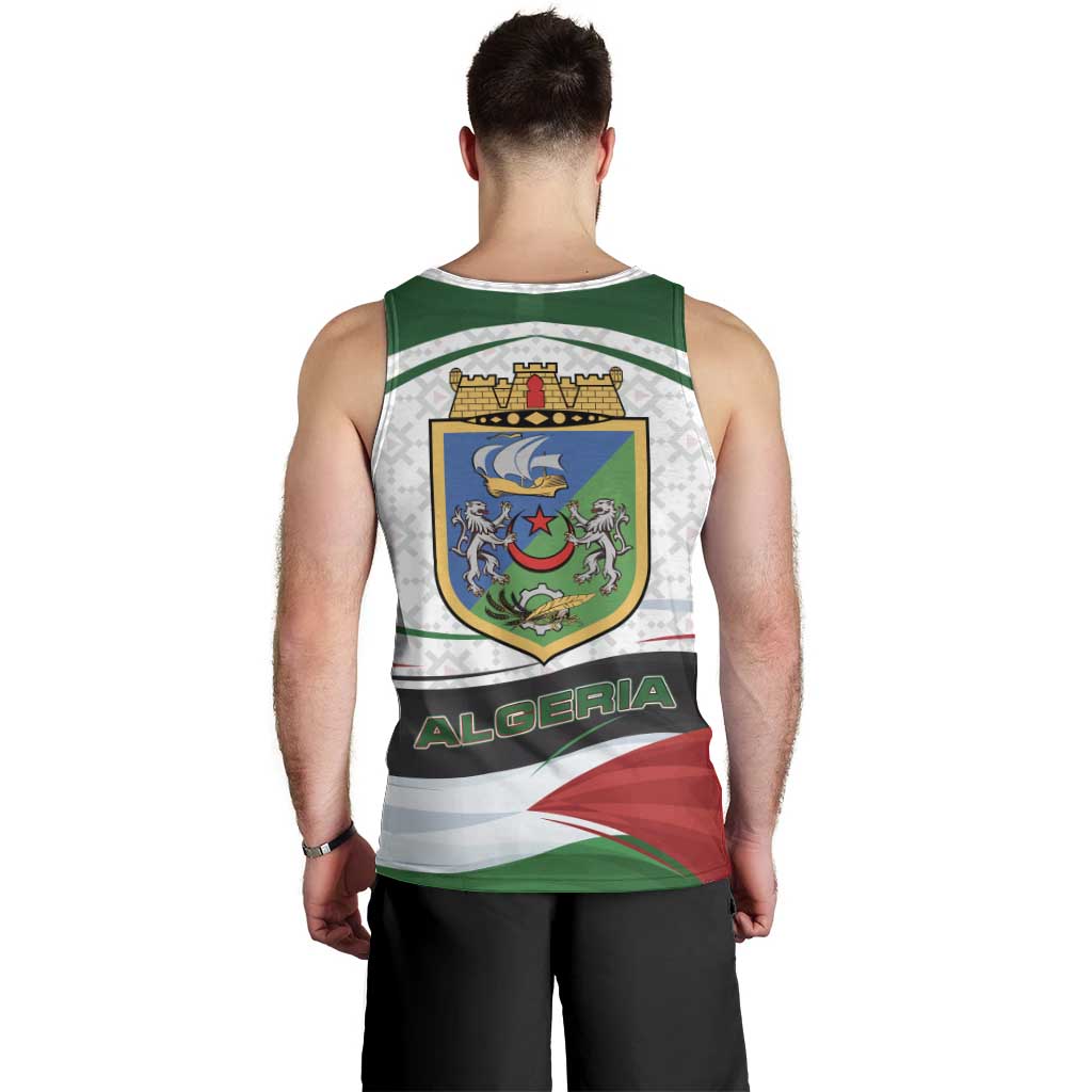 Algeria Men Tank Top with National Flag and Coat of Arms Crest Design