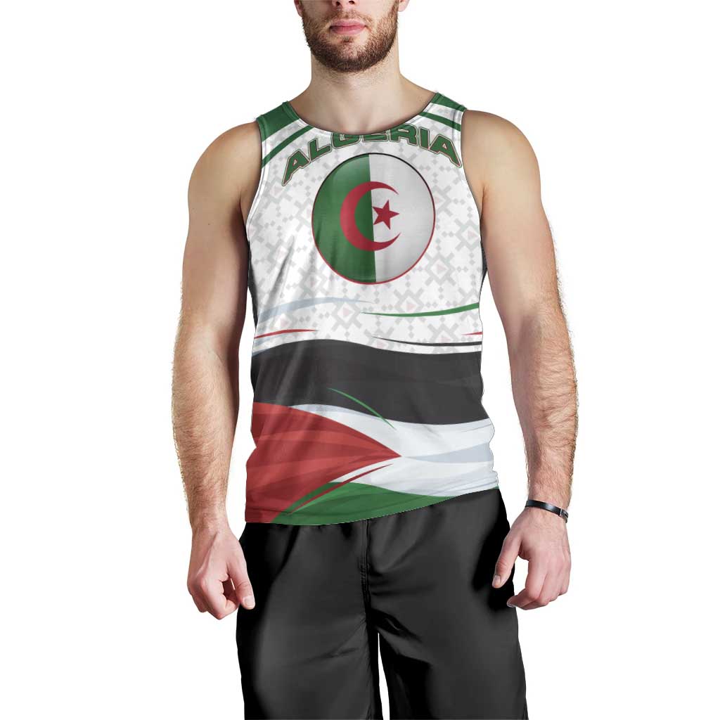 Algeria Men Tank Top with National Flag and Coat of Arms Crest Design