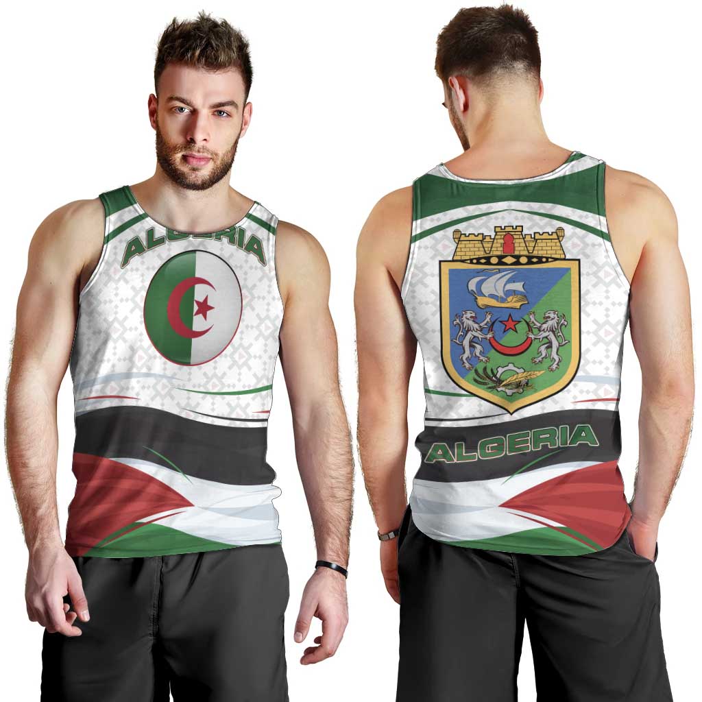 Algeria Men Tank Top with National Flag and Coat of Arms Crest Design