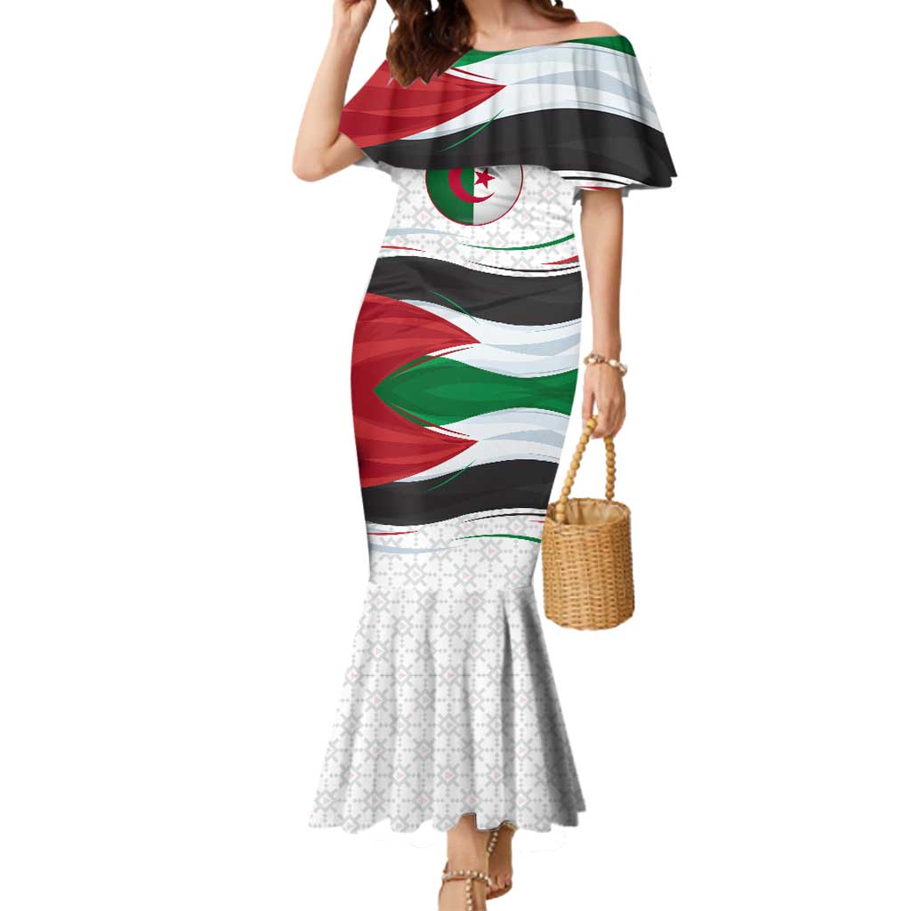 Algeria Mermaid Dress with National Flag and Coat of Arms Crest Design