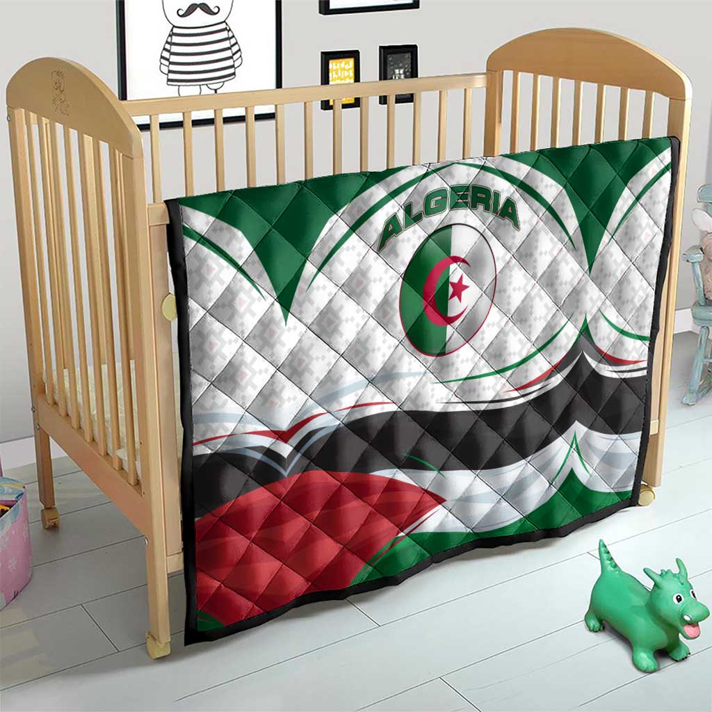 Algeria Quilt with National Flag and Coat of Arms Crest Design