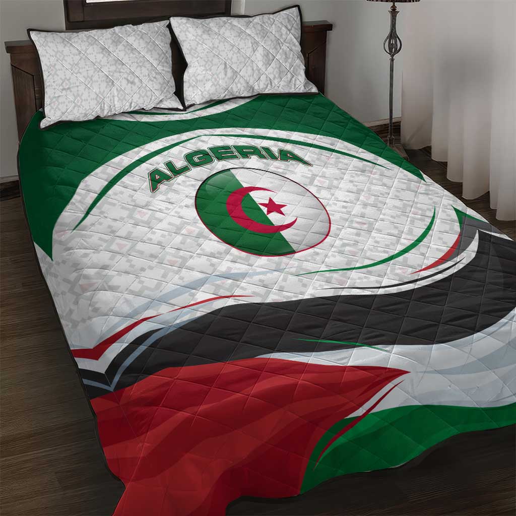 Algeria Quilt Bed Set with National Flag and Coat of Arms Crest Design