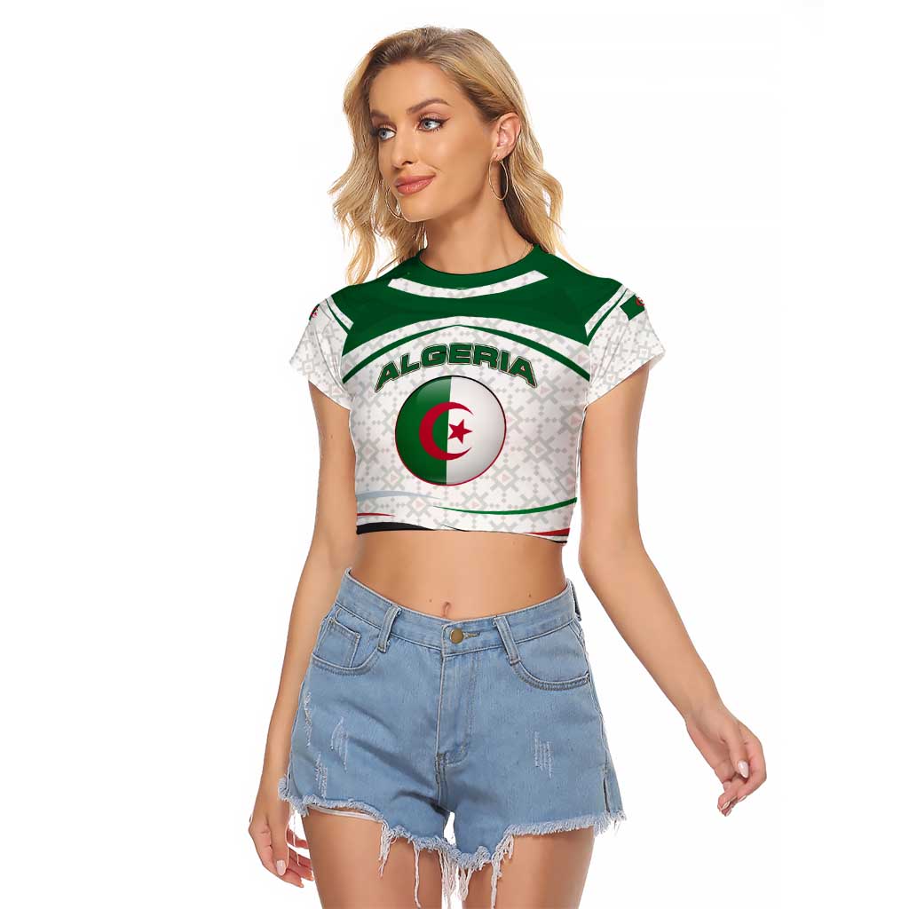 Algeria Raglan Cropped T Shirt with National Flag and Coat of Arms Crest Design