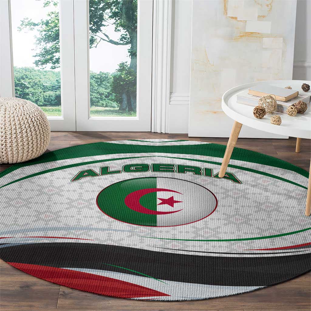 Algeria Round Carpet with National Flag and Coat of Arms Crest Design
