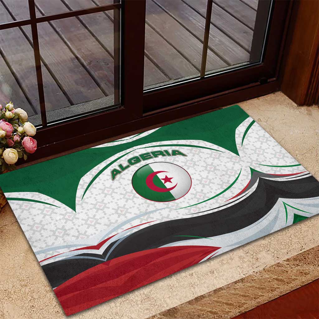 Algeria Rubber Doormat with National Flag and Coat of Arms Crest Design