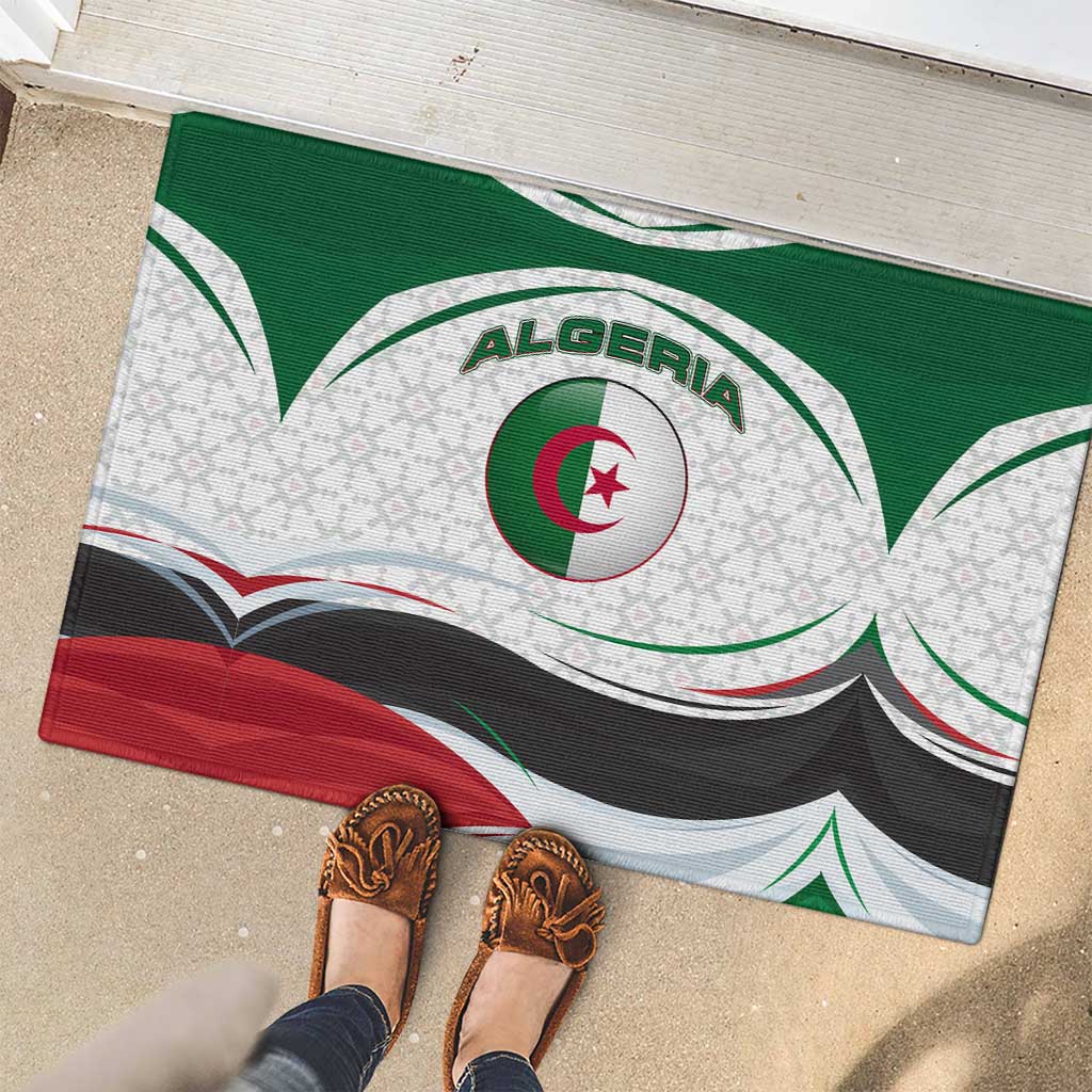 Algeria Rubber Doormat with National Flag and Coat of Arms Crest Design