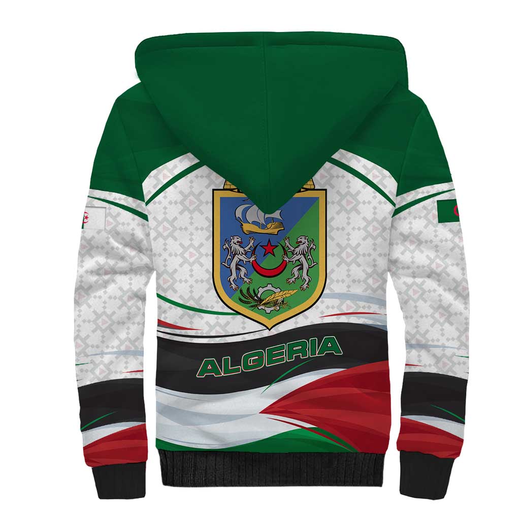 Algeria Sherpa Hoodie with National Flag and Coat of Arms Crest Design