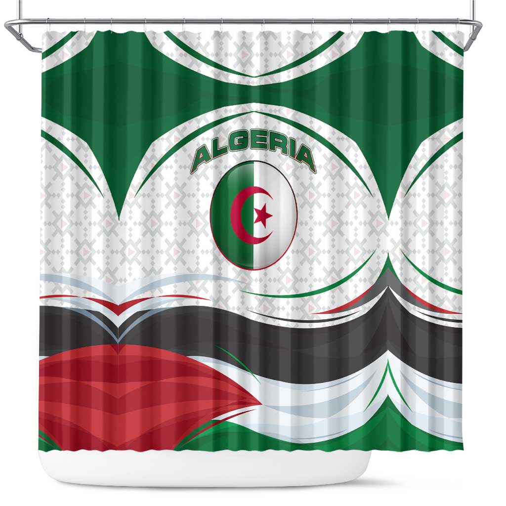 Algeria Shower Curtain with National Flag and Coat of Arms Crest Design