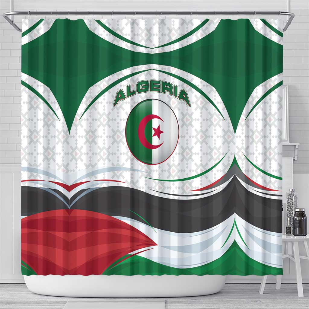 Algeria Shower Curtain with National Flag and Coat of Arms Crest Design