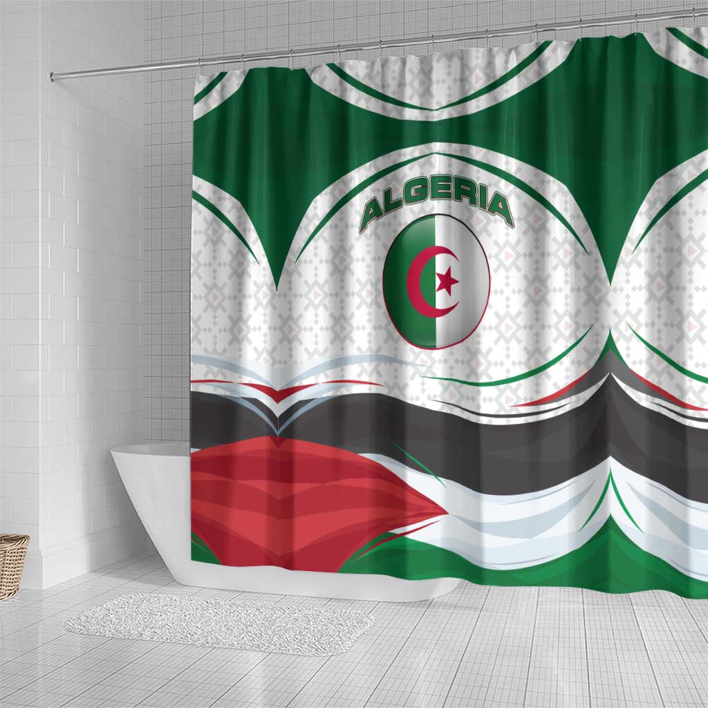 Algeria Shower Curtain with National Flag and Coat of Arms Crest Design