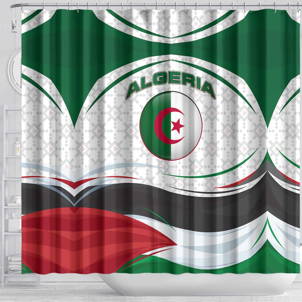 Algeria Shower Curtain with National Flag and Coat of Arms Crest Design