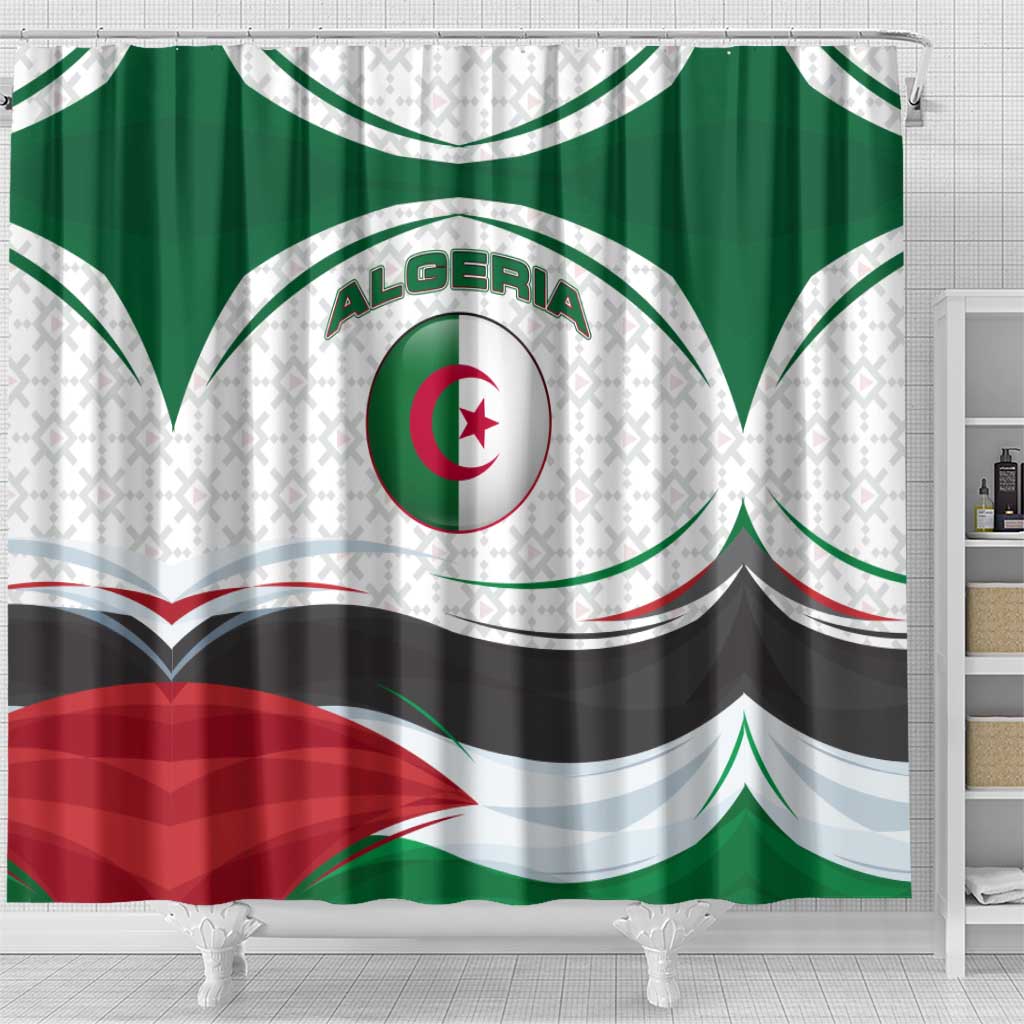 Algeria Shower Curtain with National Flag and Coat of Arms Crest Design
