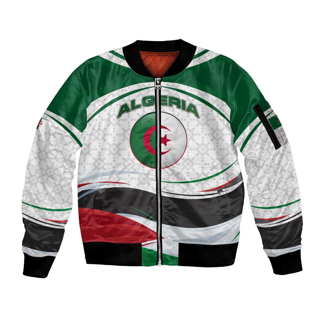 Algeria Sleeve Zip Bomber Jacket with National Flag and Coat of Arms Crest Design