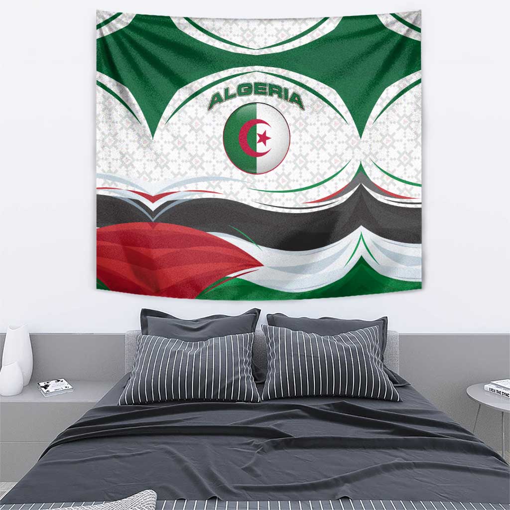 Algeria Tapestry with National Flag and Coat of Arms Crest Design