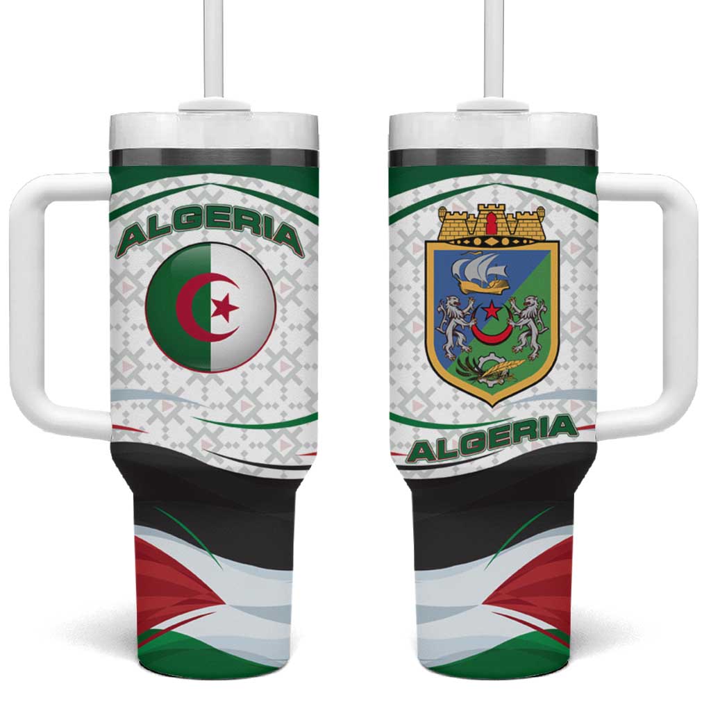 Algeria Tumbler With Handle with National Flag and Coat of Arms Crest Design