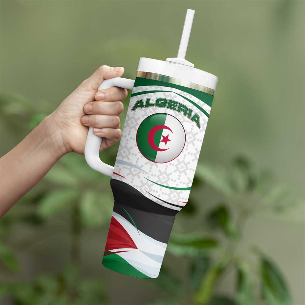 Algeria Tumbler With Handle with National Flag and Coat of Arms Crest Design