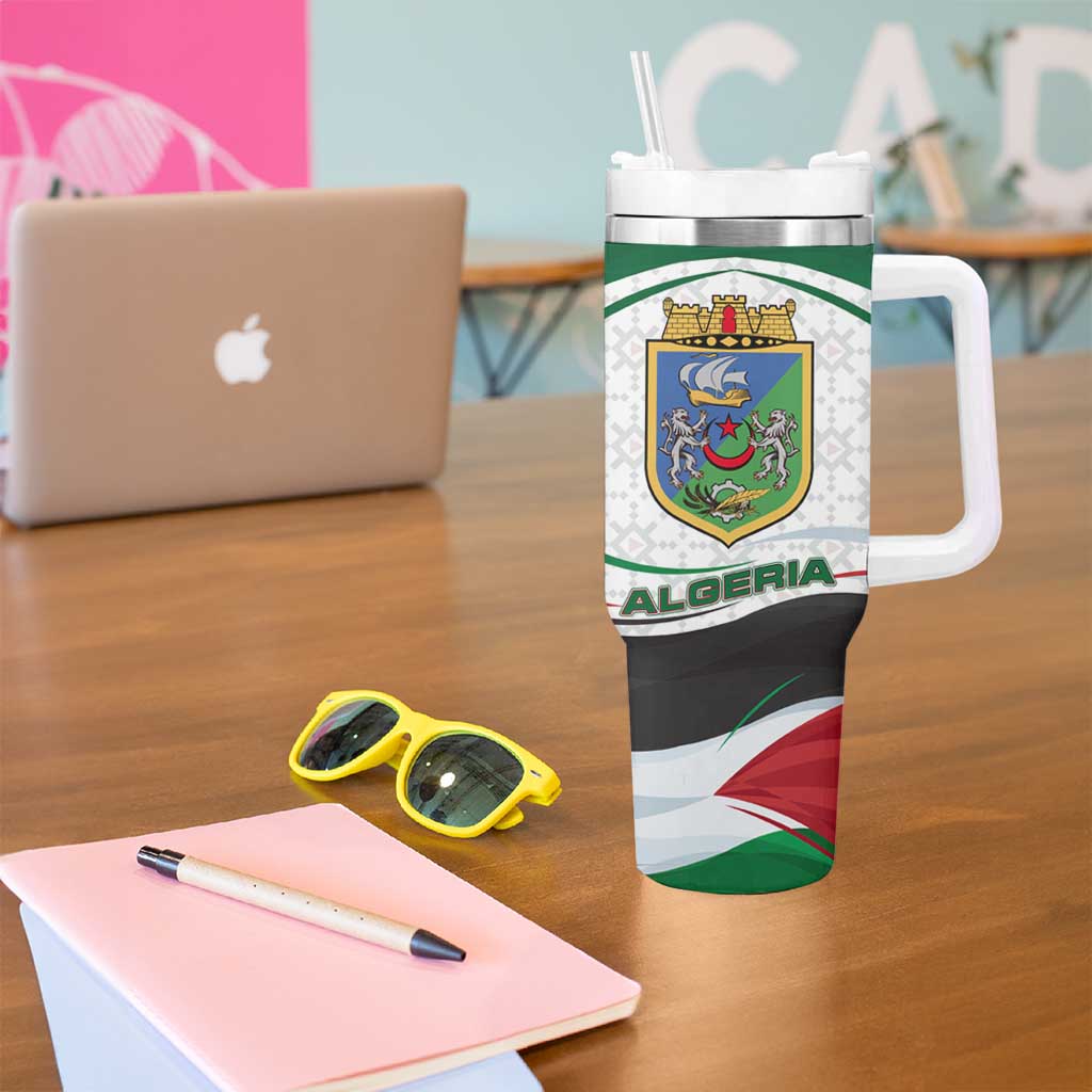 Algeria Tumbler With Handle with National Flag and Coat of Arms Crest Design