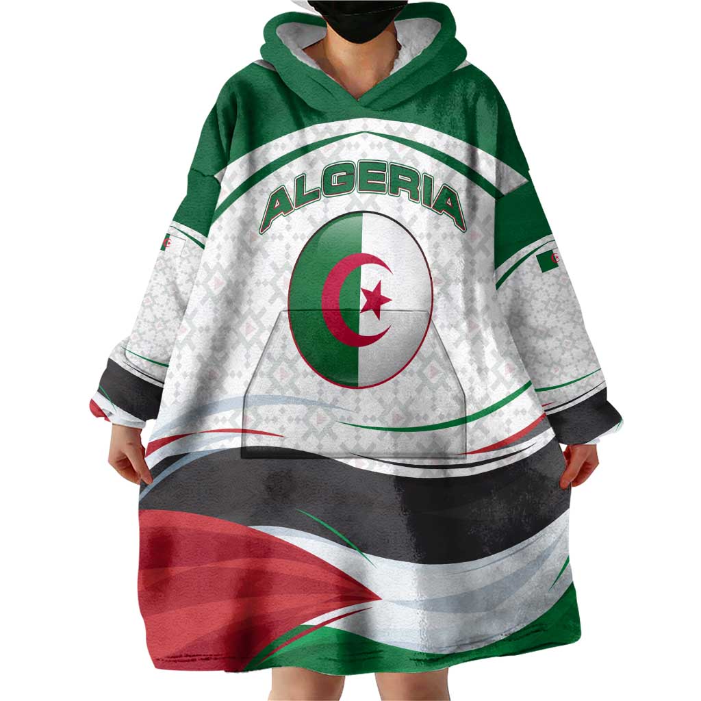 Algeria Wearable Blanket Hoodie with National Flag and Coat of Arms Crest Design