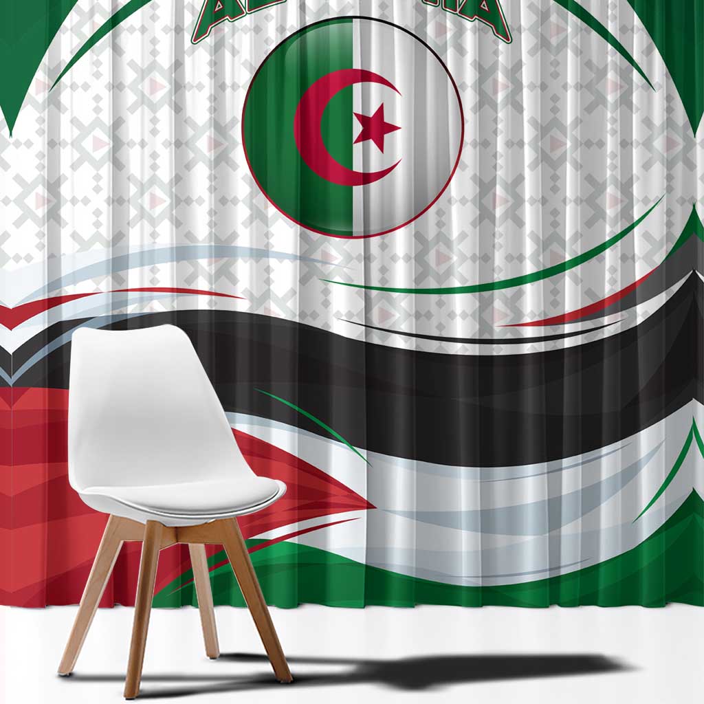 Algeria Window Curtain with National Flag and Coat of Arms Crest Design