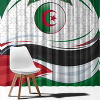 Algeria Window Curtain with National Flag and Coat of Arms Crest Design