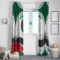 Algeria Window Curtain with National Flag and Coat of Arms Crest Design