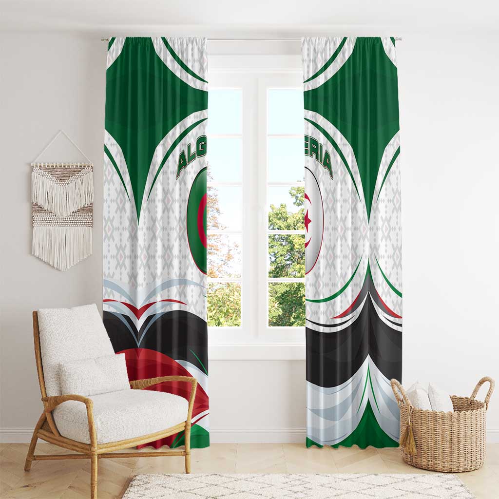 Algeria Window Curtain with National Flag and Coat of Arms Crest Design