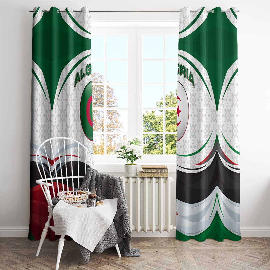 Algeria Window Curtain with National Flag and Coat of Arms Crest Design