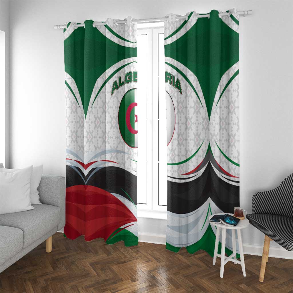 Algeria Window Curtain with National Flag and Coat of Arms Crest Design