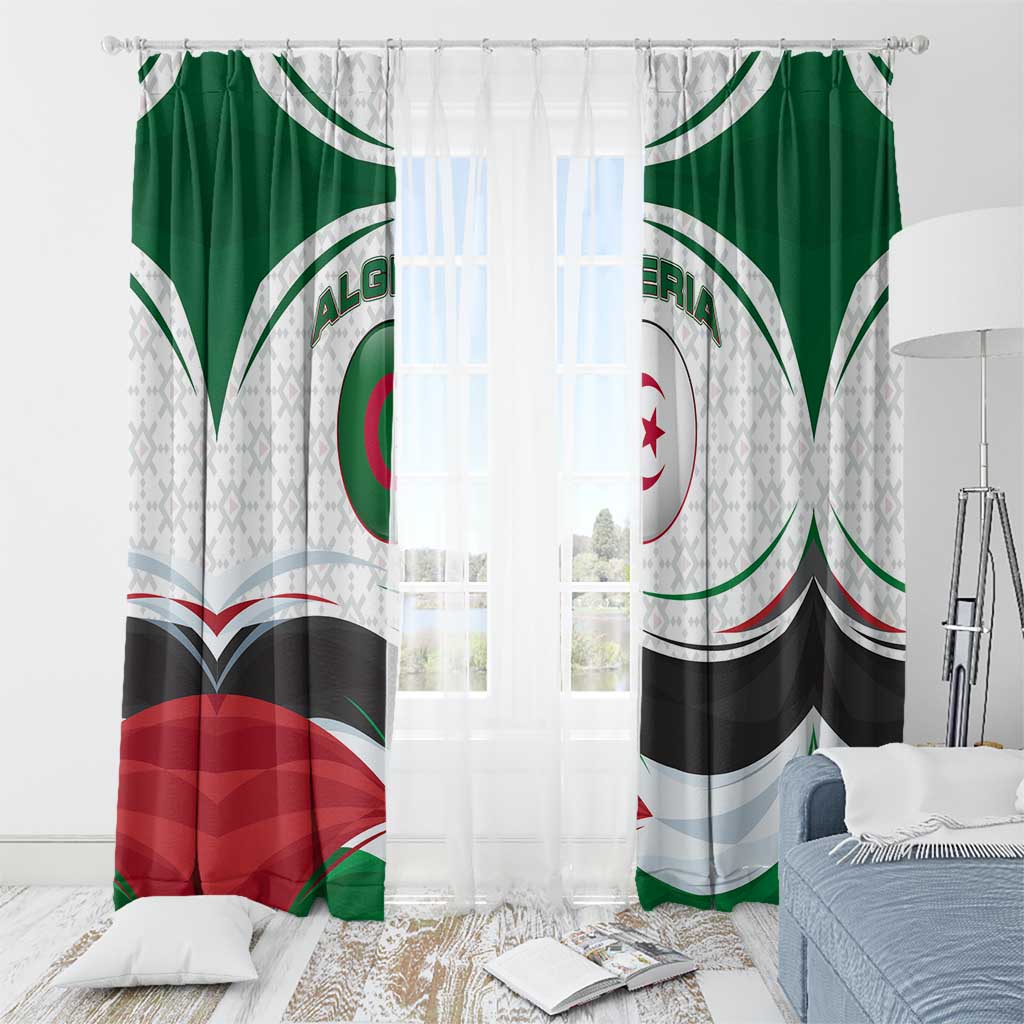 Algeria Window Curtain with National Flag and Coat of Arms Crest Design