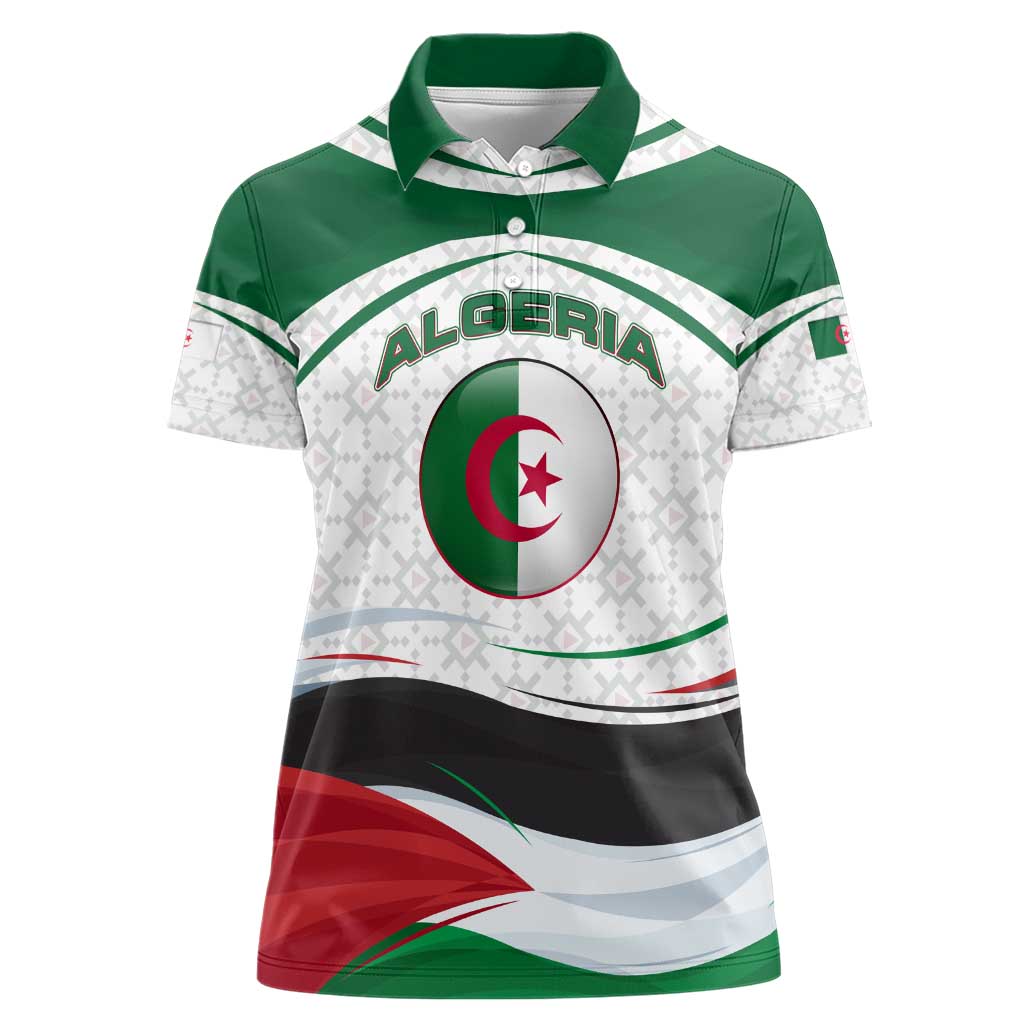 Algeria Women Polo Shirt with National Flag and Coat of Arms Crest Design