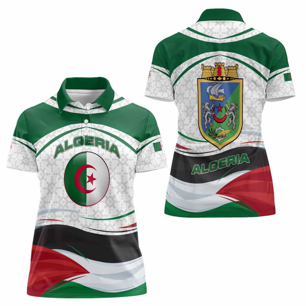 Algeria Women Polo Shirt with National Flag and Coat of Arms Crest Design