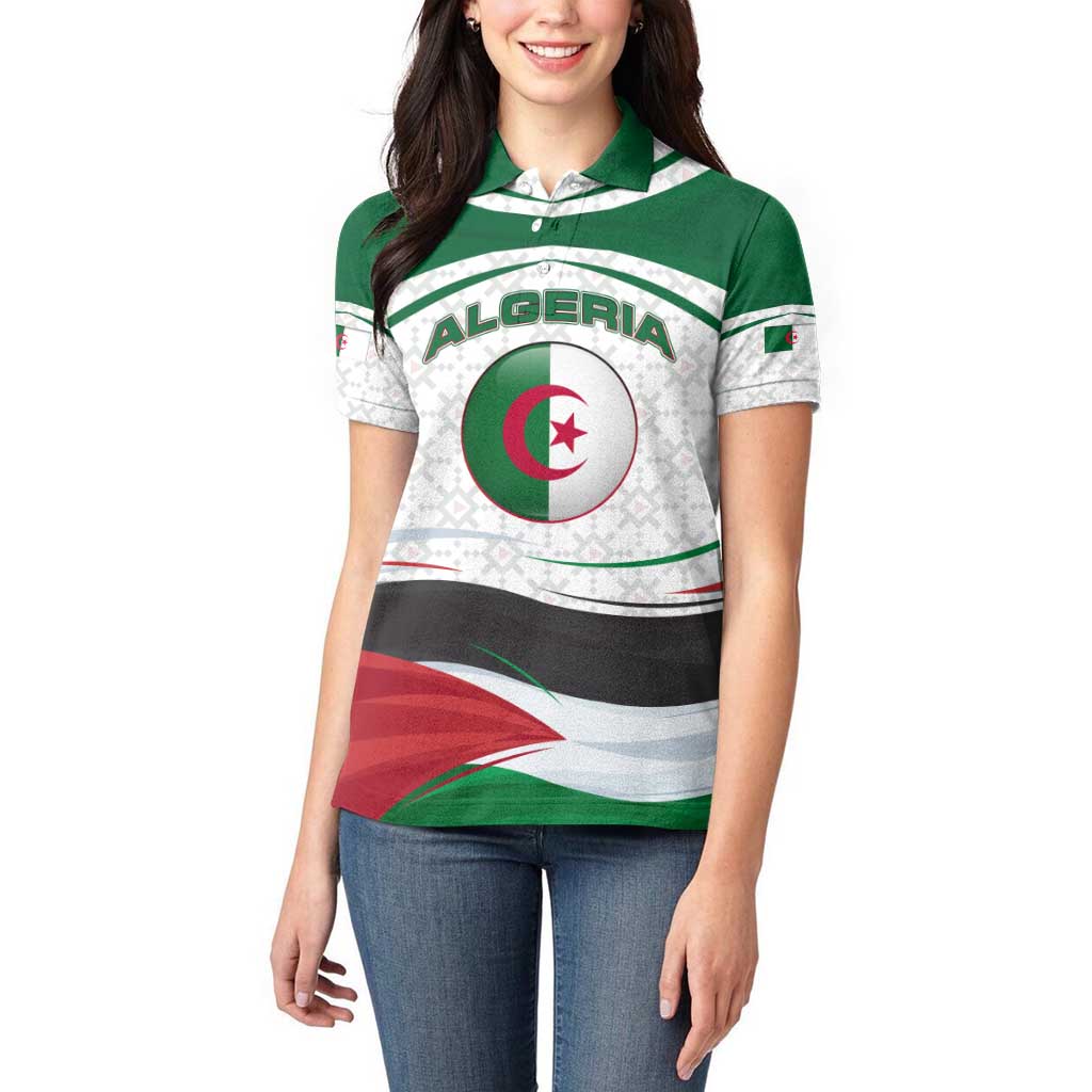Algeria Women Polo Shirt with National Flag and Coat of Arms Crest Design