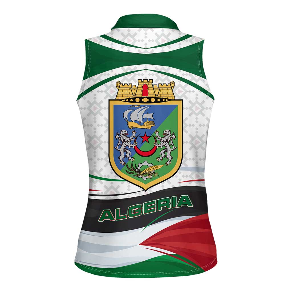 Algeria Women Sleeveless Polo Shirt with National Flag and Coat of Arms Crest Design