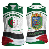 Algeria Women Sleeveless Polo Shirt with National Flag and Coat of Arms Crest Design