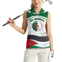 Algeria Women Sleeveless Polo Shirt with National Flag and Coat of Arms Crest Design