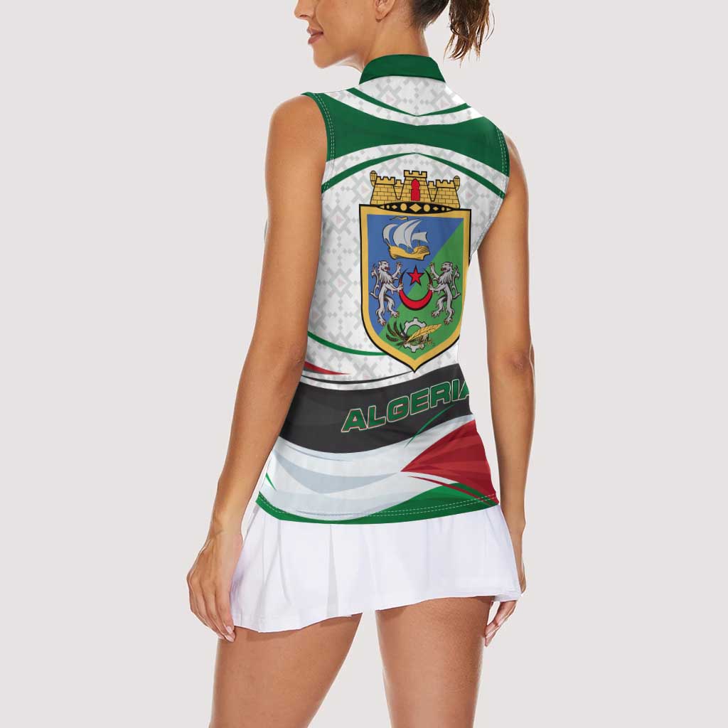 Algeria Women Sleeveless Polo Shirt with National Flag and Coat of Arms Crest Design