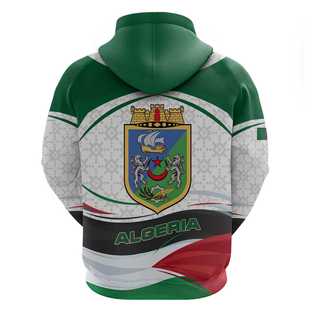 Algeria Zip Hoodie with National Flag and Coat of Arms Crest Design