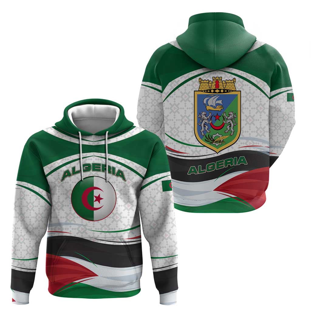 Algeria Zip Hoodie with National Flag and Coat of Arms Crest Design