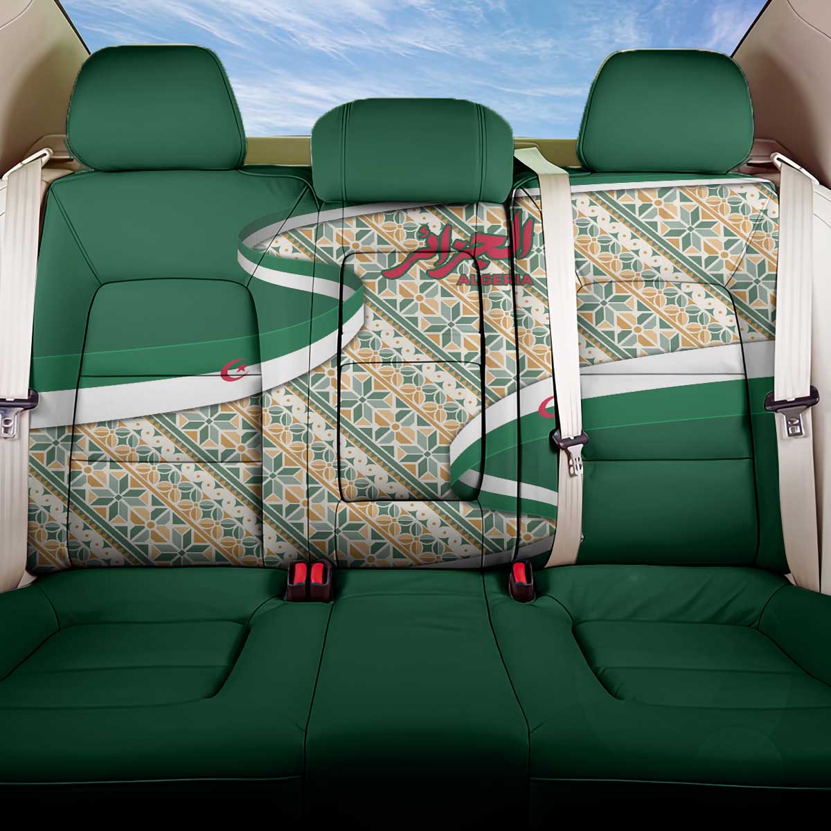 Algeria Back Car Seat Cover with Arabic Calligraphy and Traditional Pattern Design
