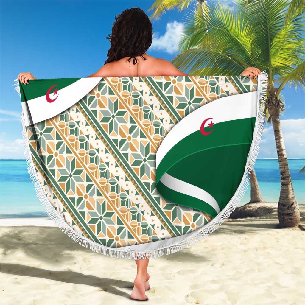 Algeria Beach Blanket with Arabic Calligraphy and Traditional Pattern Design