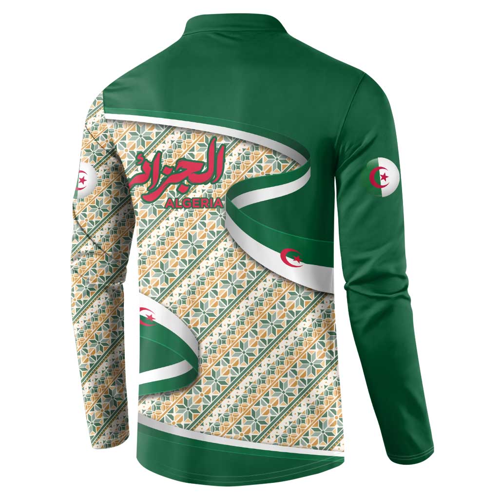 Algeria Button Sweatshirt with Arabic Calligraphy and Traditional Pattern Design