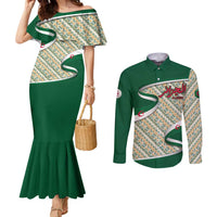 Algeria Couples Matching Mermaid Dress and Long Sleeve Button Shirt with Arabic Calligraphy and Traditional Pattern Design
