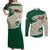 Algeria Couples Matching Off Shoulder Maxi Dress and Long Sleeve Button Shirt with Arabic Calligraphy and Traditional Pattern Design