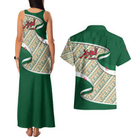 Algeria Couples Matching Tank Maxi Dress and Hawaiian Shirt with Arabic Calligraphy and Traditional Pattern Design