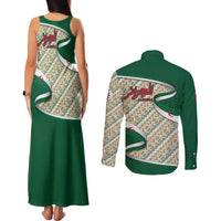 Algeria Couples Matching Tank Maxi Dress and Long Sleeve Button Shirt with Arabic Calligraphy and Traditional Pattern Design