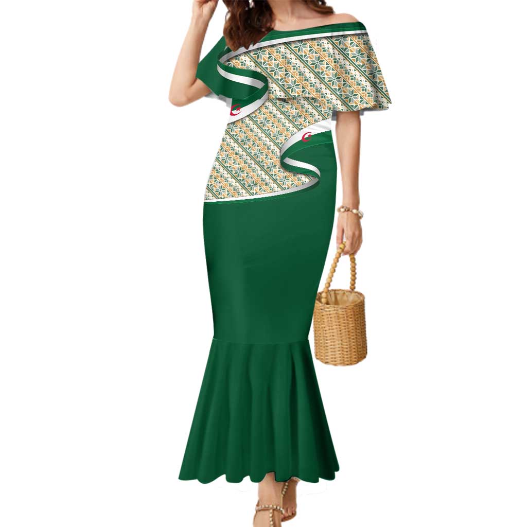 Algeria Family Matching Mermaid Dress and Hawaiian Shirt with Arabic Calligraphy and Traditional Pattern Design