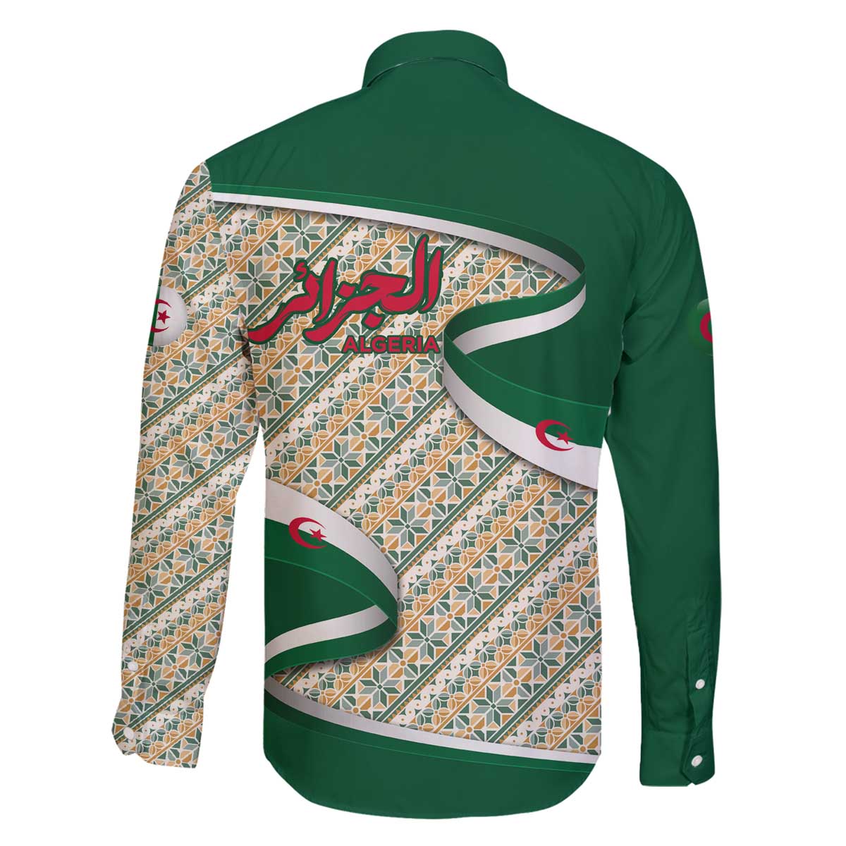 Algeria Family Matching Off The Shoulder Long Sleeve Dress and Hawaiian Shirt with Arabic Calligraphy and Traditional Pattern Design