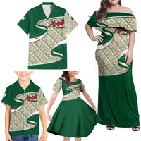 Algeria Family Matching Off Shoulder Maxi Dress and Hawaiian Shirt with Arabic Calligraphy and Traditional Pattern Design