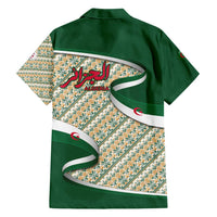 Algeria Family Matching Off Shoulder Maxi Dress and Hawaiian Shirt with Arabic Calligraphy and Traditional Pattern Design