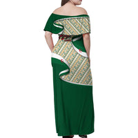 Algeria Family Matching Off Shoulder Maxi Dress and Hawaiian Shirt with Arabic Calligraphy and Traditional Pattern Design